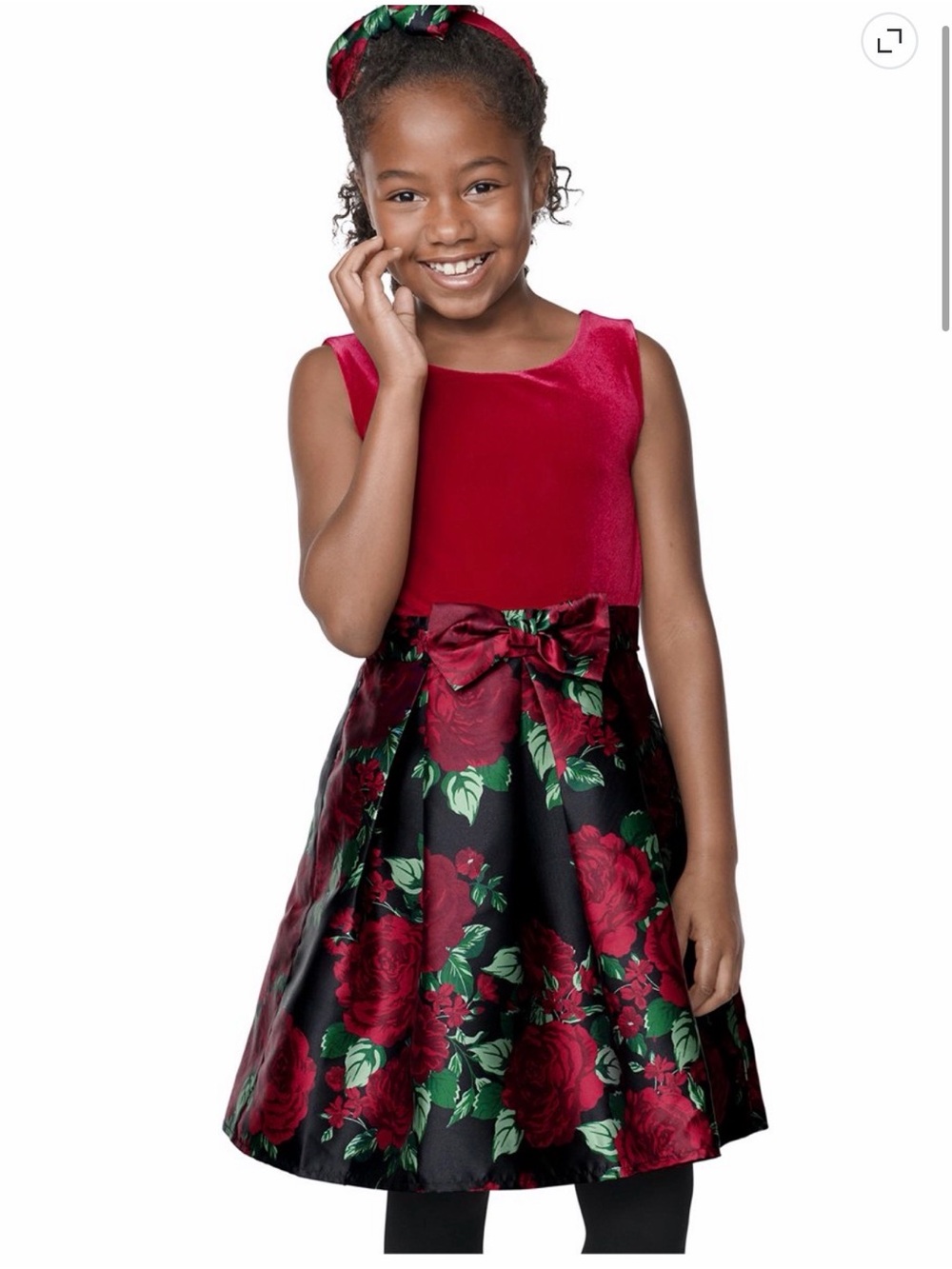 The Children's Place Red Velvet Bodice Floral Skirt Dress with Bow